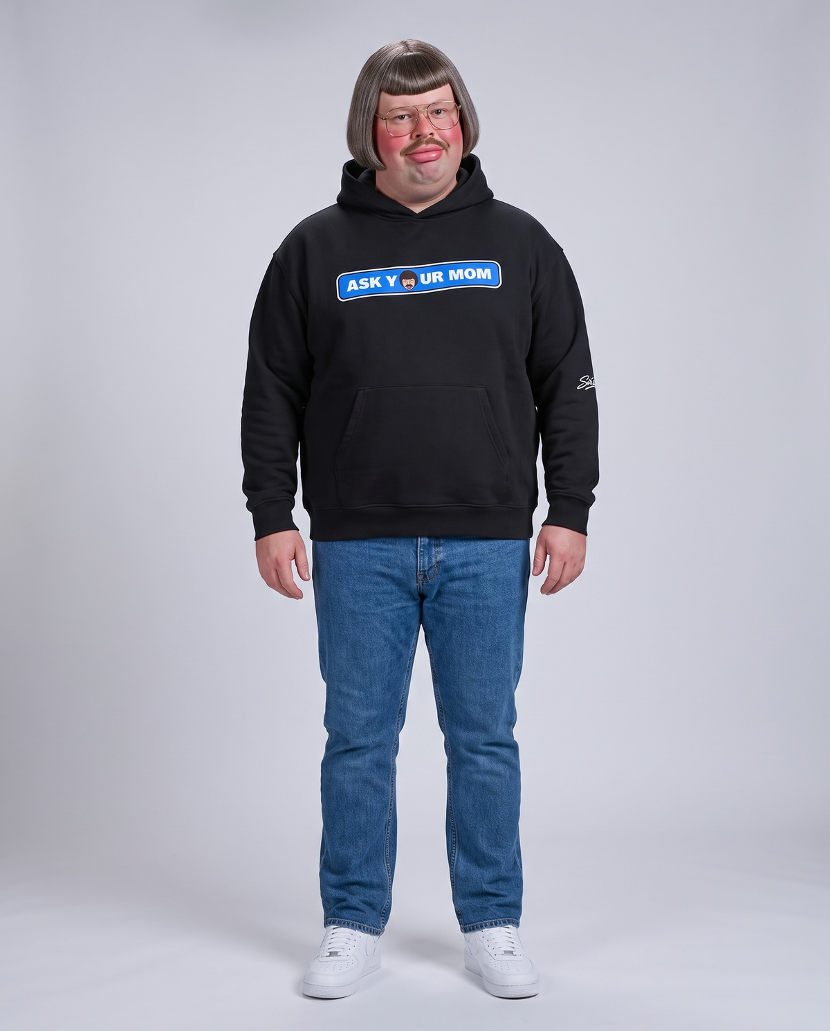 Sir Don wearing the Ask Your Mom Hoodie - front