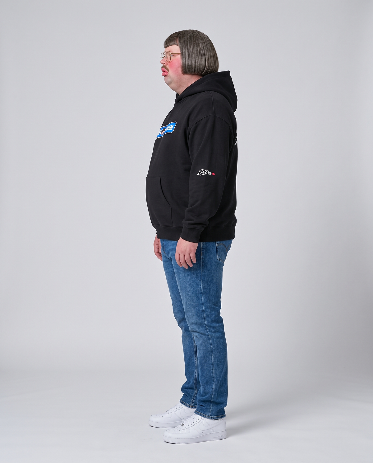Sir Don wearing the Ask Your Mom Hoodie - side