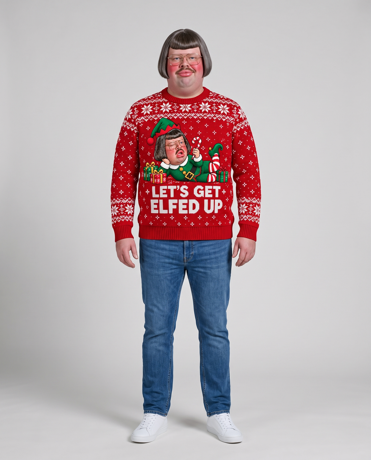 Sir Don wearing the Christmas Jumper - front